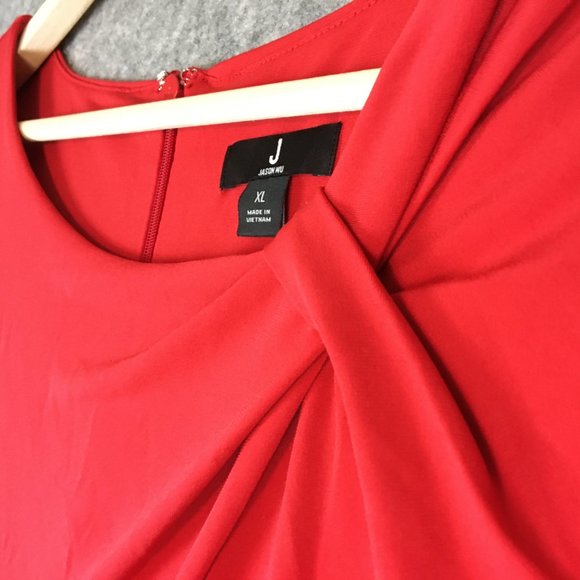 J Jason Wu Jumpsuit XL Solid Red Sleeveless City Knit Pockets Wide Leg Ruched - Picture 7 of 16